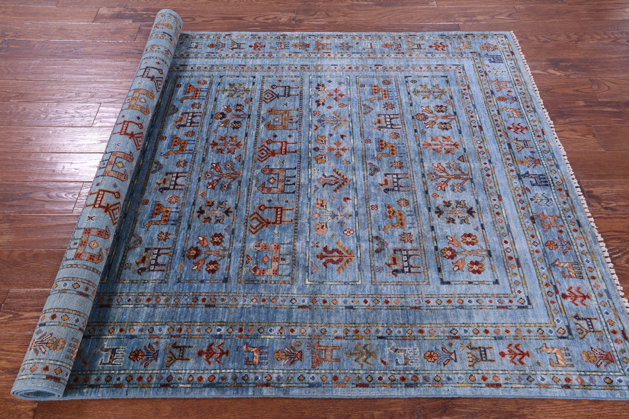Blue Tribal Persian Gabbeh Hand Knotted Wool Rug - 4' 11" X 7' 0" - Golden Nile