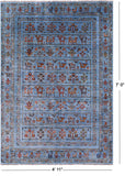 Blue Tribal Persian Gabbeh Hand Knotted Wool Rug - 4' 11" X 7' 0" - Golden Nile
