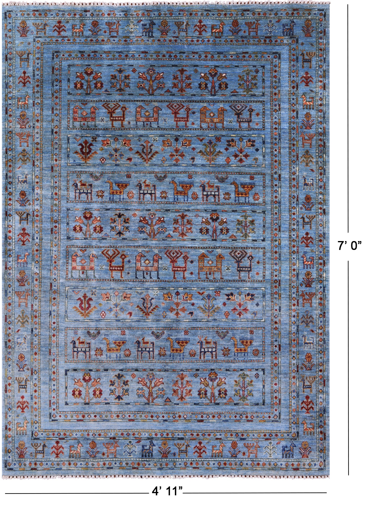 Blue Tribal Persian Gabbeh Hand Knotted Wool Rug - 4' 11" X 7' 0" - Golden Nile