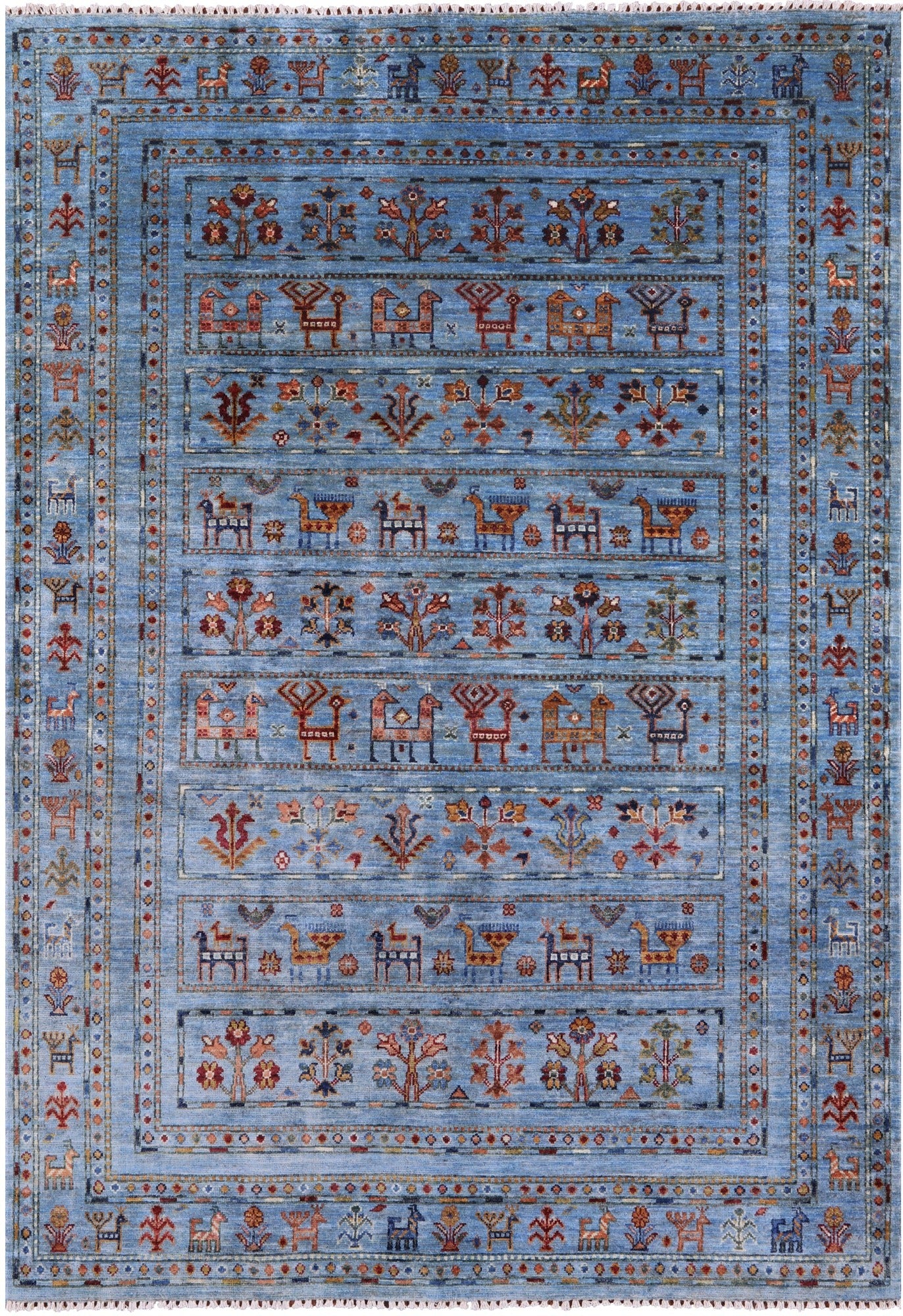 Blue Tribal Persian Gabbeh Hand Knotted Wool Rug - 4' 11" X 7' 0" - Golden Nile