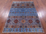 Blue Khorjin Persian Gabbeh Handmade Wool Rug - 5' 0" X 6' 9" - Golden Nile
