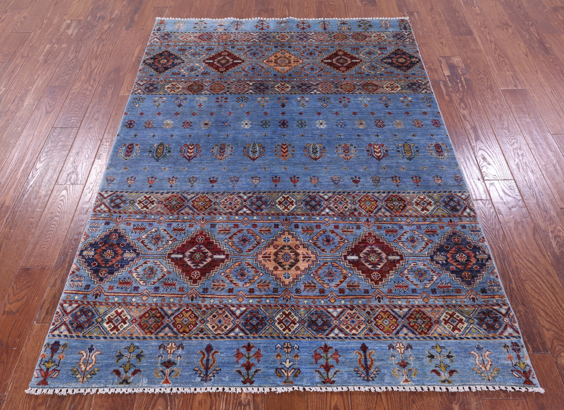 Blue Khorjin Persian Gabbeh Handmade Wool Rug - 5' 0" X 6' 9" - Golden Nile