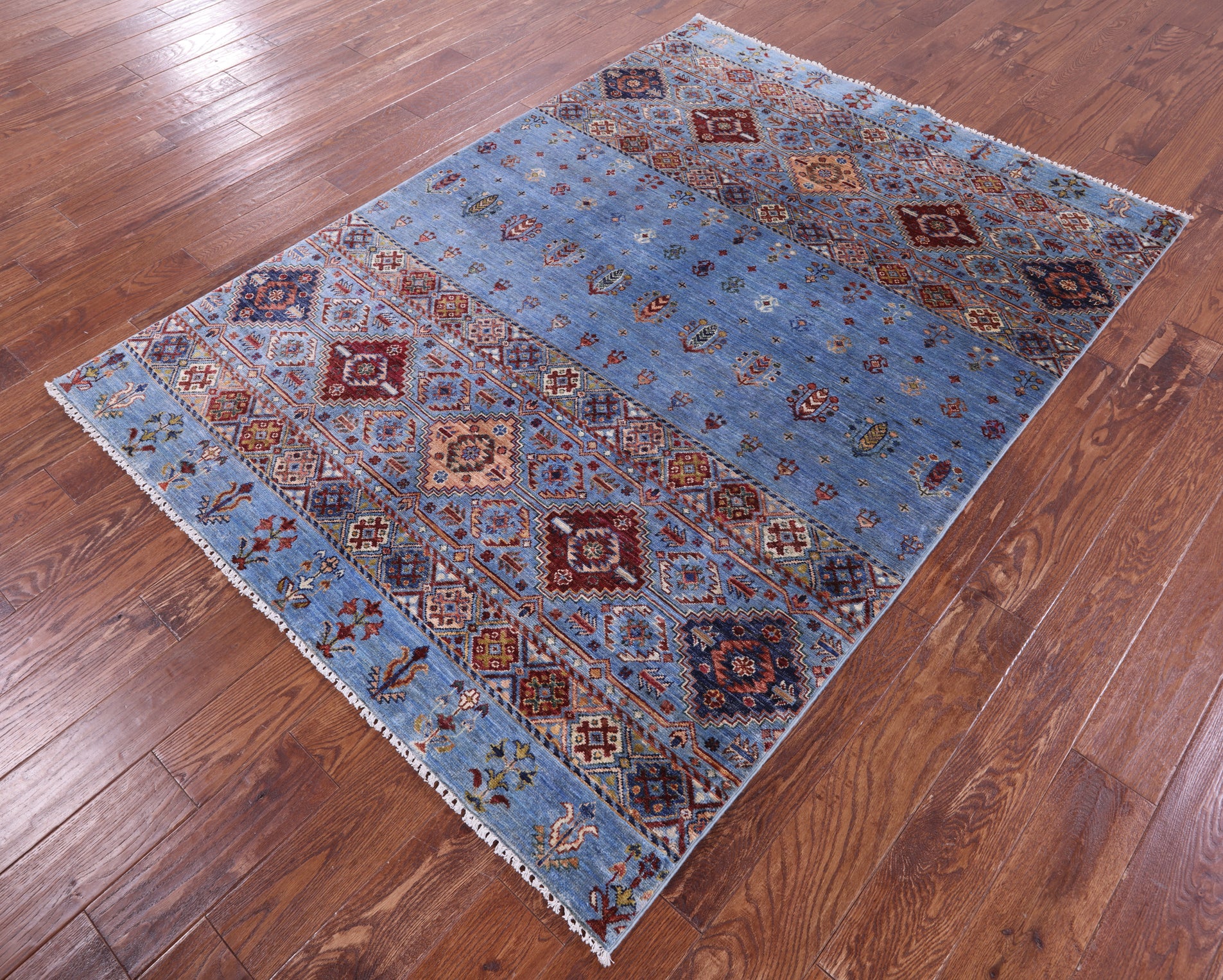 Blue Khorjin Persian Gabbeh Handmade Wool Rug - 5' 0" X 6' 9" - Golden Nile