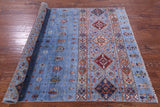 Blue Khorjin Persian Gabbeh Handmade Wool Rug - 5' 0" X 6' 9" - Golden Nile