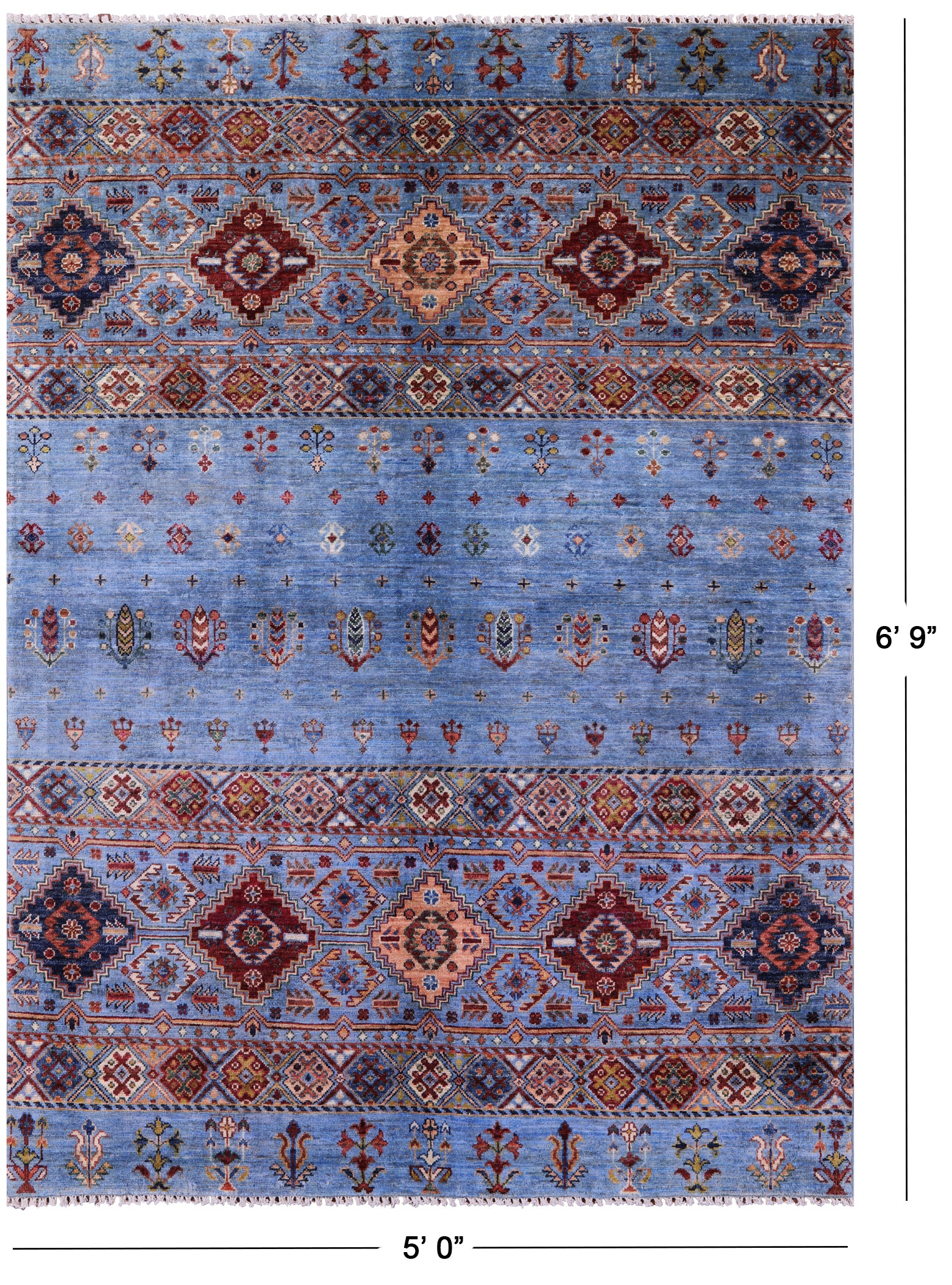 Blue Khorjin Persian Gabbeh Handmade Wool Rug - 5' 0" X 6' 9" - Golden Nile