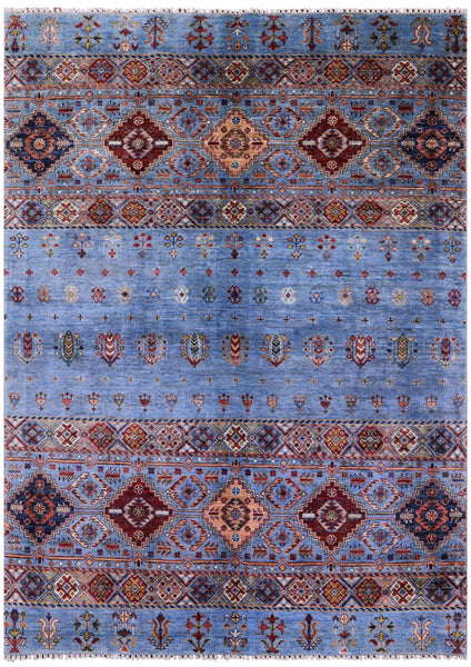 Blue Khorjin Persian Gabbeh Handmade Wool Rug - 5' 0" X 6' 9" - Golden Nile