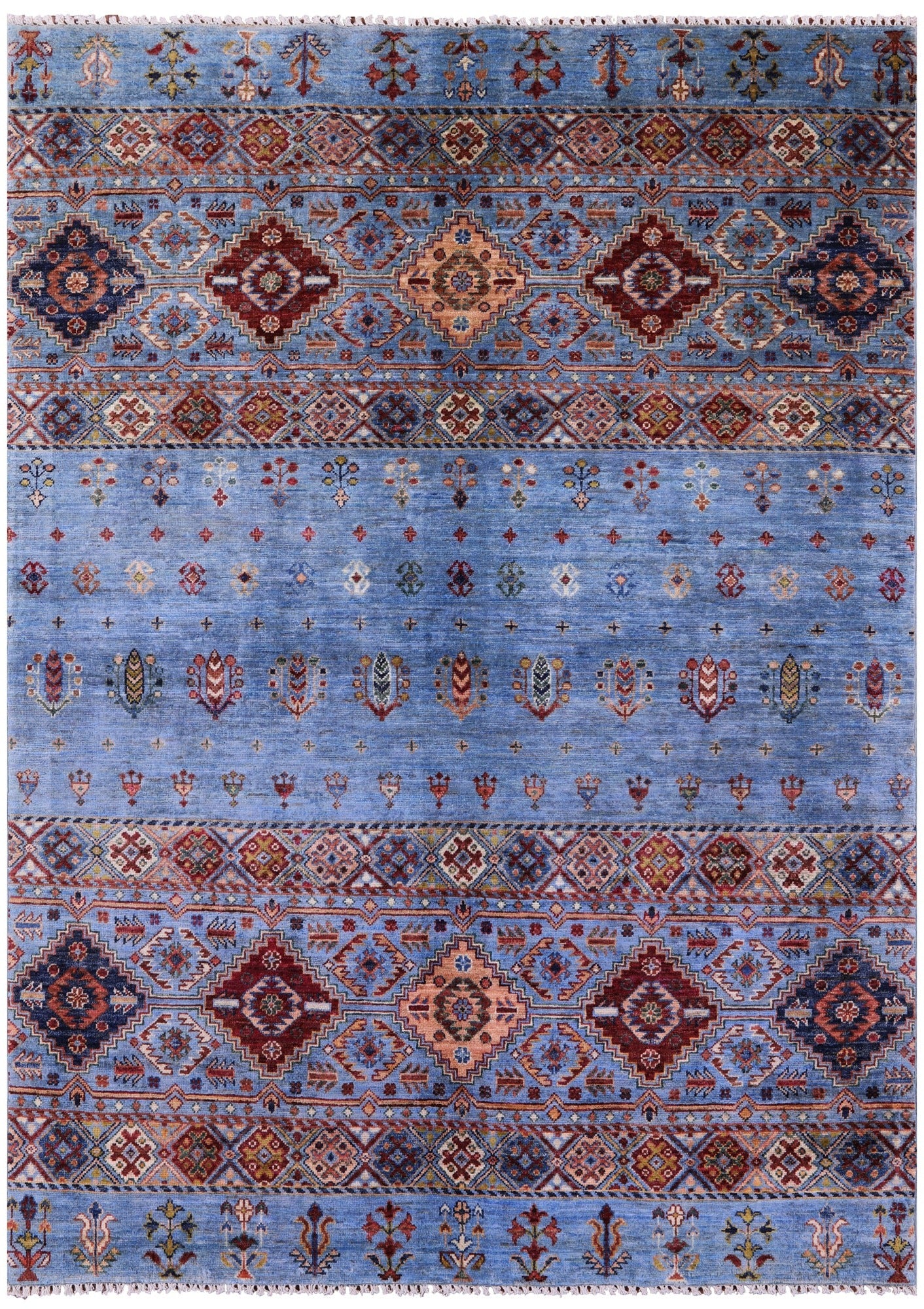 Blue Khorjin Persian Gabbeh Handmade Wool Rug - 5' 0" X 6' 9" - Golden Nile