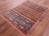 Khorjin Persian Gabbeh Hand Knotted Wool Rug - 4' 1" X 6' 0" - Golden Nile