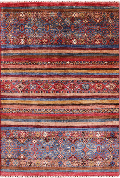 Khorjin Persian Gabbeh Hand Knotted Wool Rug - 4' 1" X 6' 0" - Golden Nile