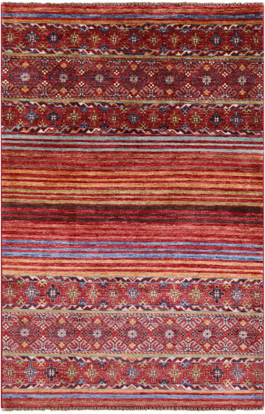 Khorjin Persian Gabbeh Hand Knotted Wool Rug - 3' 11" X 6' 1" - Golden Nile