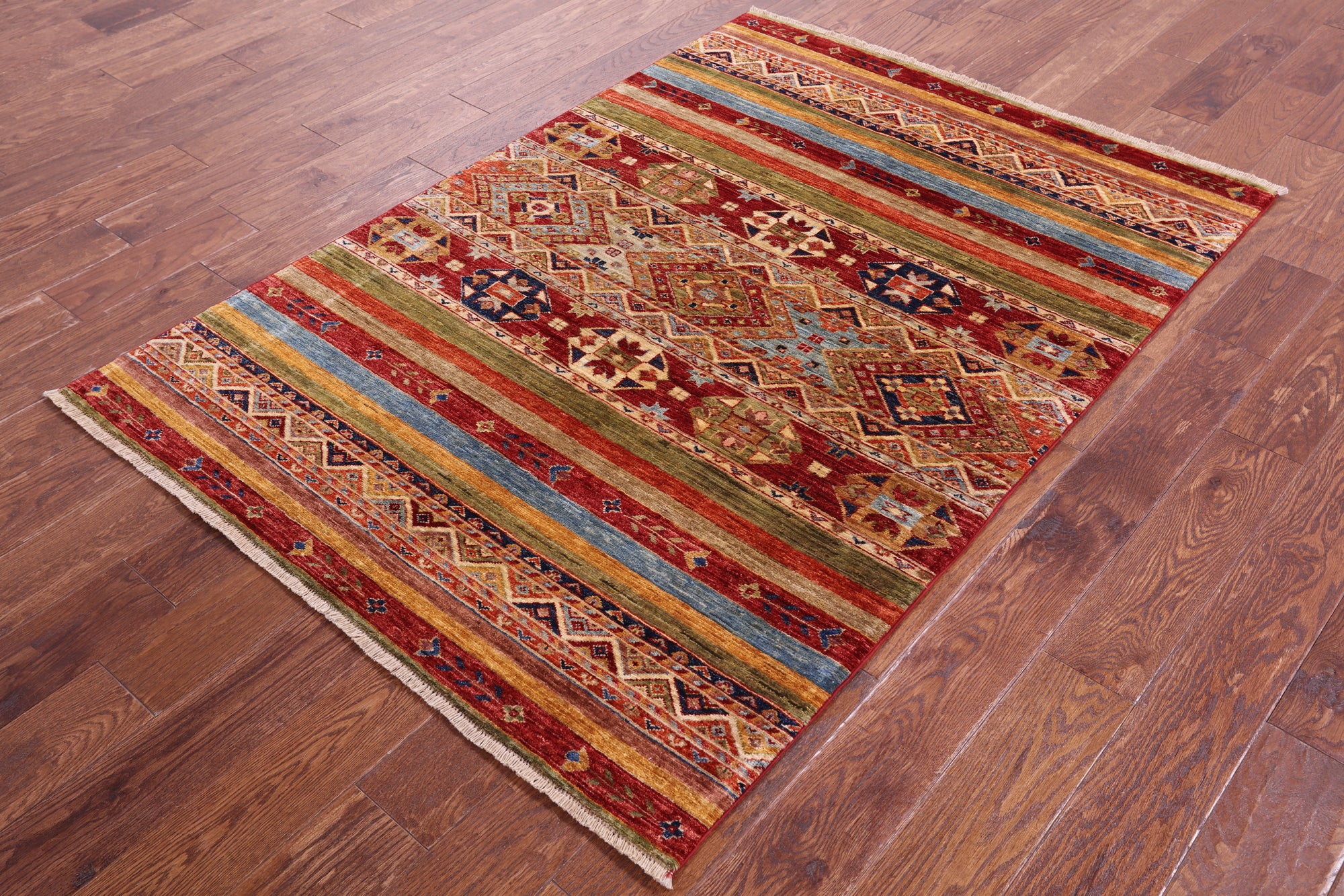 Khorjin Persian Gabbeh Hand Knotted Wool Rug - 4' 1" X 5' 10" - Golden Nile