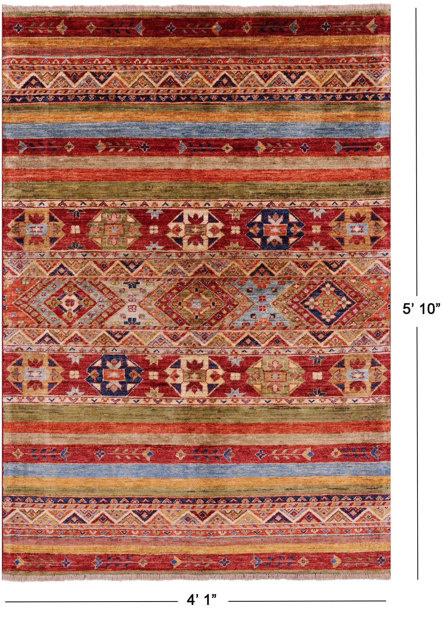 Khorjin Persian Gabbeh Hand Knotted Wool Rug - 4' 1" X 5' 10" - Golden Nile