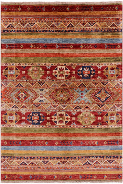 Khorjin Persian Gabbeh Hand Knotted Wool Rug - 4' 1" X 5' 10" - Golden Nile