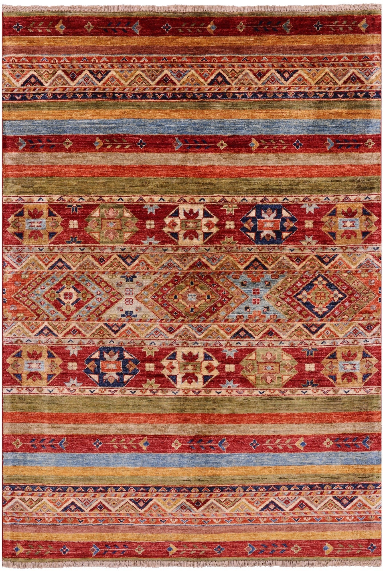 Khorjin Persian Gabbeh Hand Knotted Wool Rug - 4' 1" X 5' 10" - Golden Nile