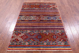 Khorjin Persian Gabbeh Hand Knotted Wool Rug - 4' 1" X 6' 3" - Golden Nile