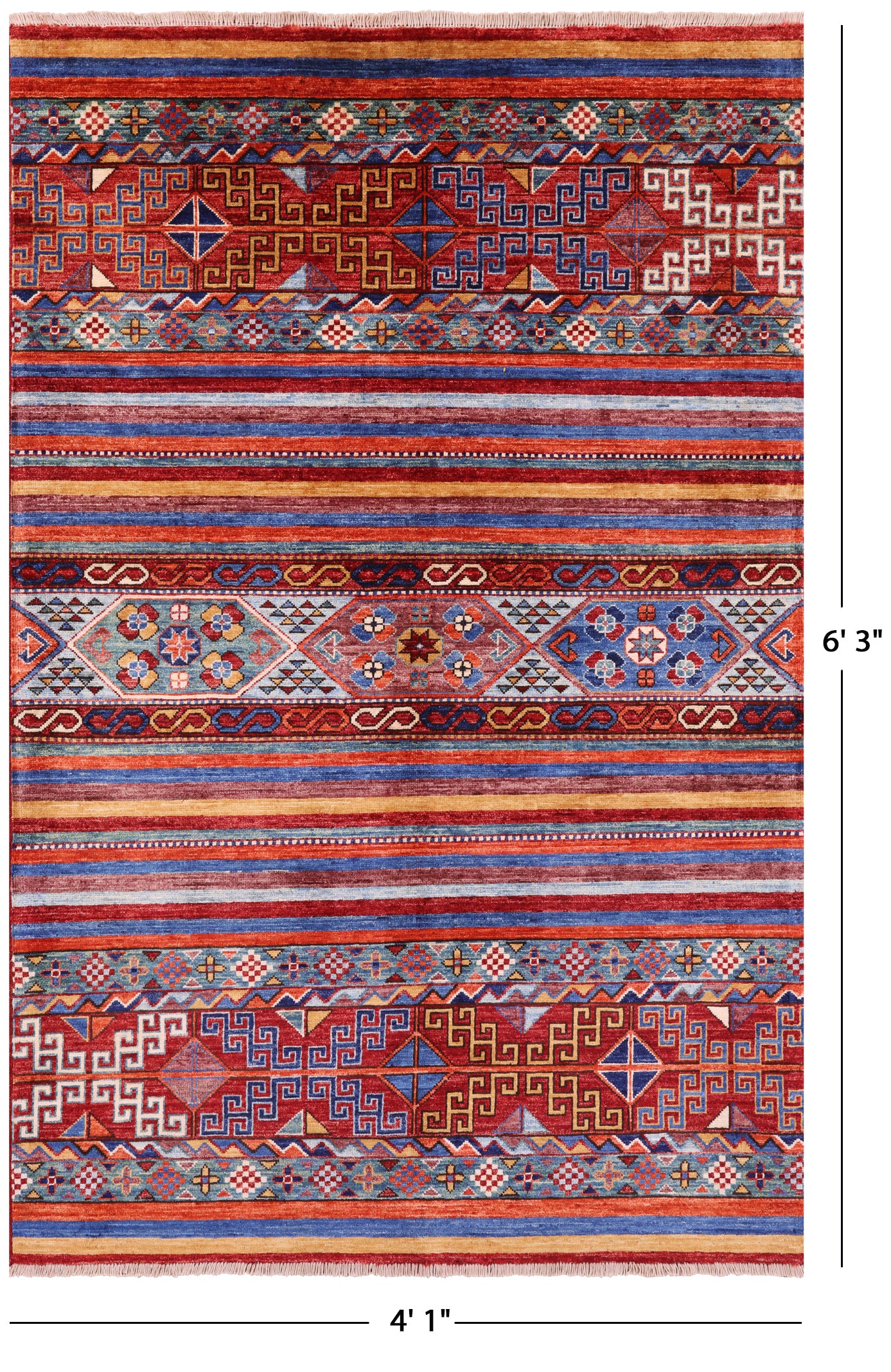 Khorjin Persian Gabbeh Hand Knotted Wool Rug - 4' 1" X 6' 3" - Golden Nile