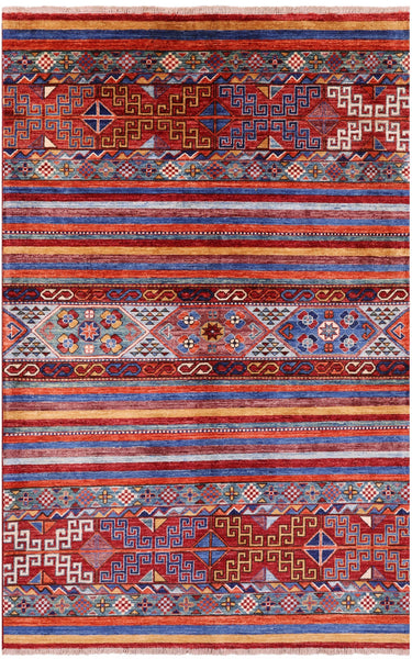Khorjin Persian Gabbeh Hand Knotted Wool Rug - 4' 1" X 6' 3" - Golden Nile