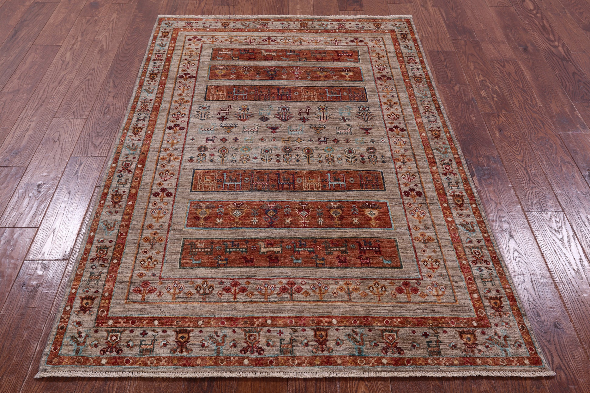 Tribal Persian Gabbeh Hand Knotted Wool Rug - 4' 1" X 6' 2" - Golden Nile