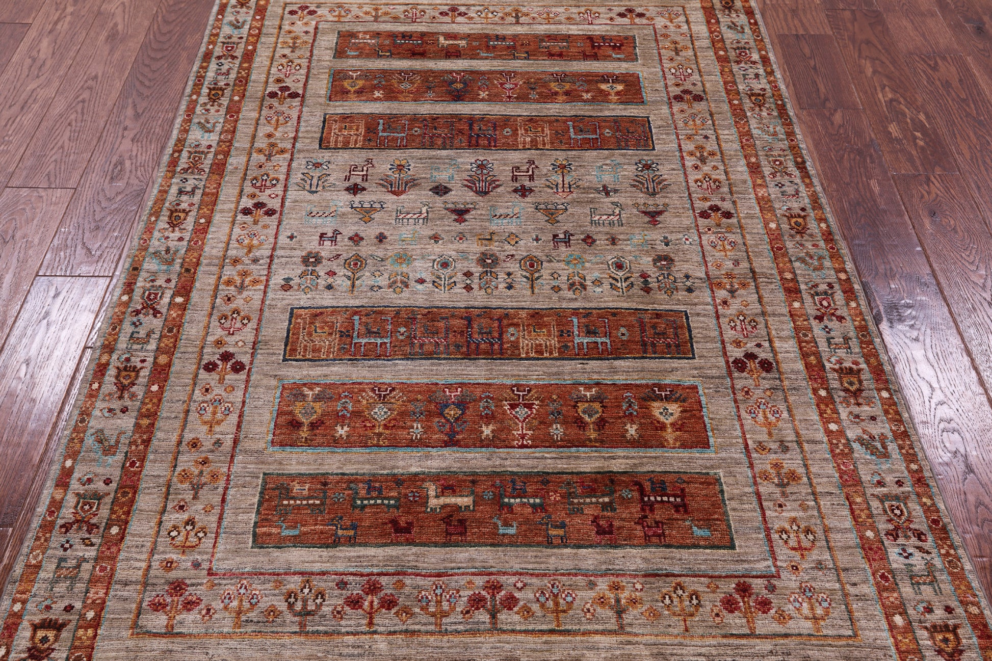 Tribal Persian Gabbeh Hand Knotted Wool Rug - 4' 1" X 6' 2" - Golden Nile