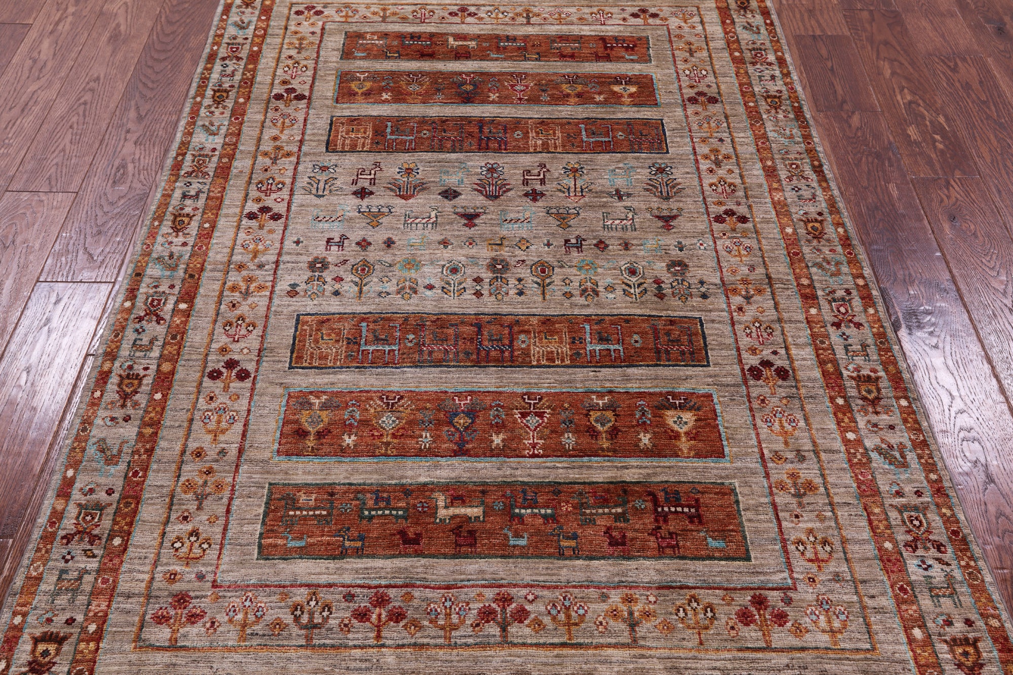 Tribal Persian Gabbeh Hand Knotted Wool Rug - 4' 1" X 6' 2" - Golden Nile