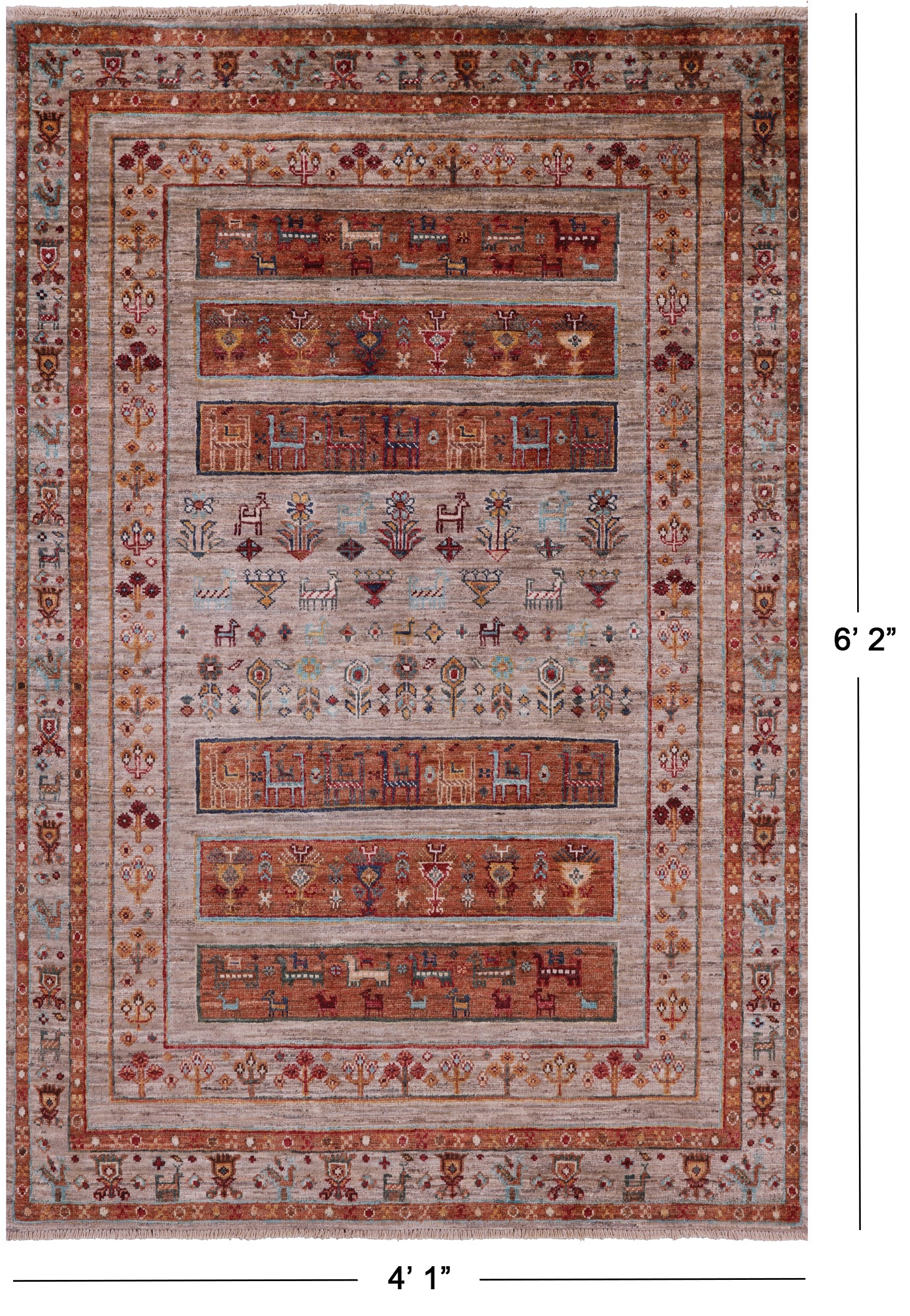 Tribal Persian Gabbeh Hand Knotted Wool Rug - 4' 1" X 6' 2" - Golden Nile