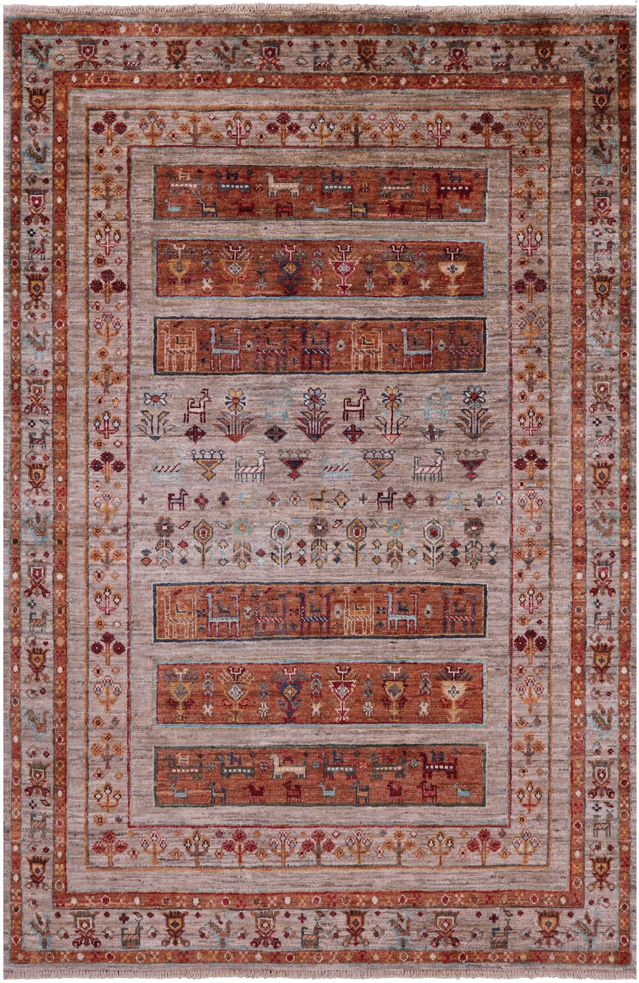 Tribal Persian Gabbeh Hand Knotted Wool Rug - 4' 1" X 6' 2" - Golden Nile