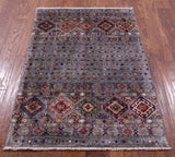 Grey Khorjin Persian Gabbeh Hand Knotted Wool Rug - 2' 10" X 4' 3" - Golden Nile