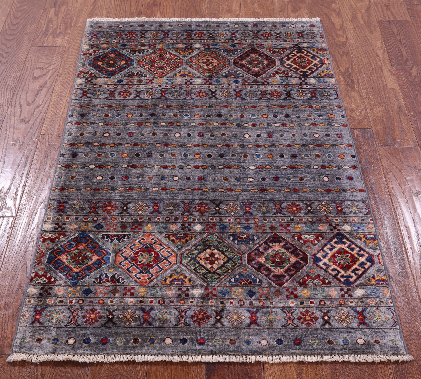 Grey Khorjin Persian Gabbeh Hand Knotted Wool Rug - 2' 10" X 4' 3" - Golden Nile