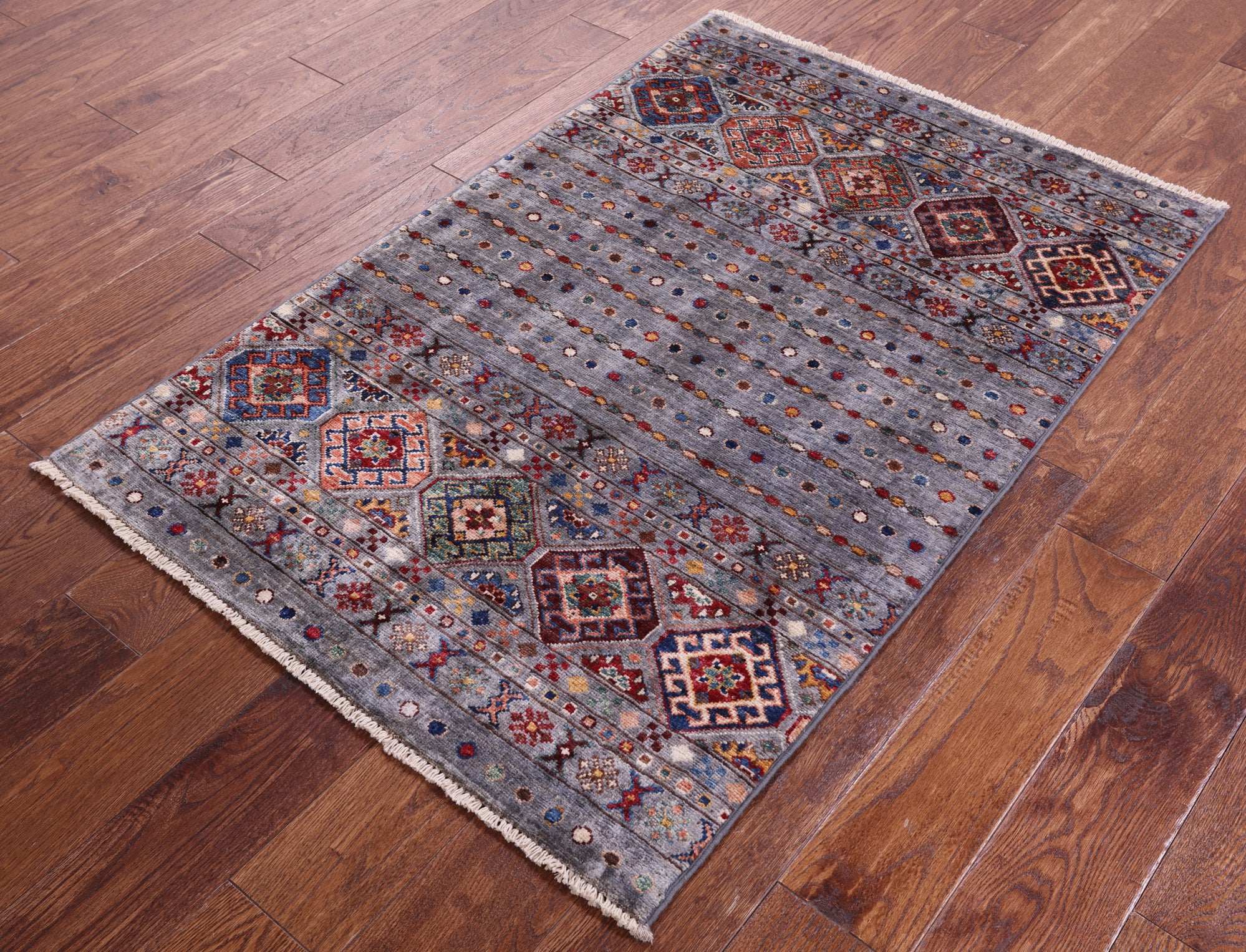 Grey Khorjin Persian Gabbeh Hand Knotted Wool Rug - 2' 10" X 4' 3" - Golden Nile