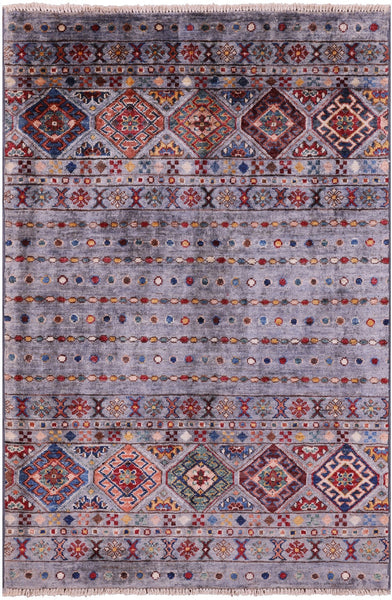 Grey Khorjin Persian Gabbeh Hand Knotted Wool Rug - 2' 10" X 4' 3" - Golden Nile