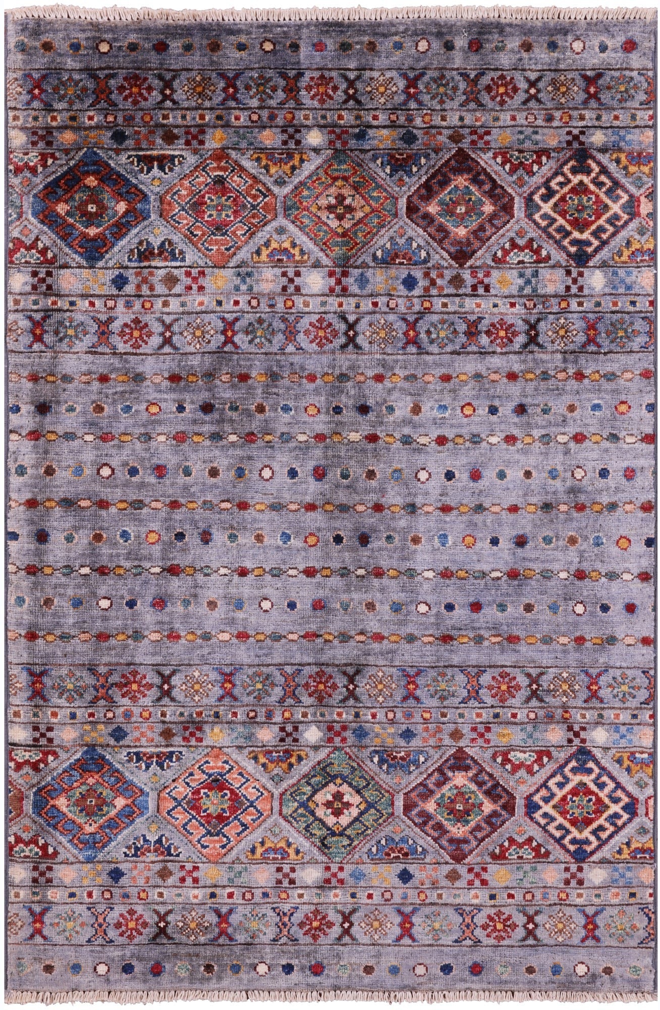 Grey Khorjin Persian Gabbeh Hand Knotted Wool Rug - 2' 10" X 4' 3" - Golden Nile