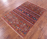 Khorjin Persian Gabbeh Hand Knotted Wool Rug - 4' 1" X 5' 10" - Golden Nile