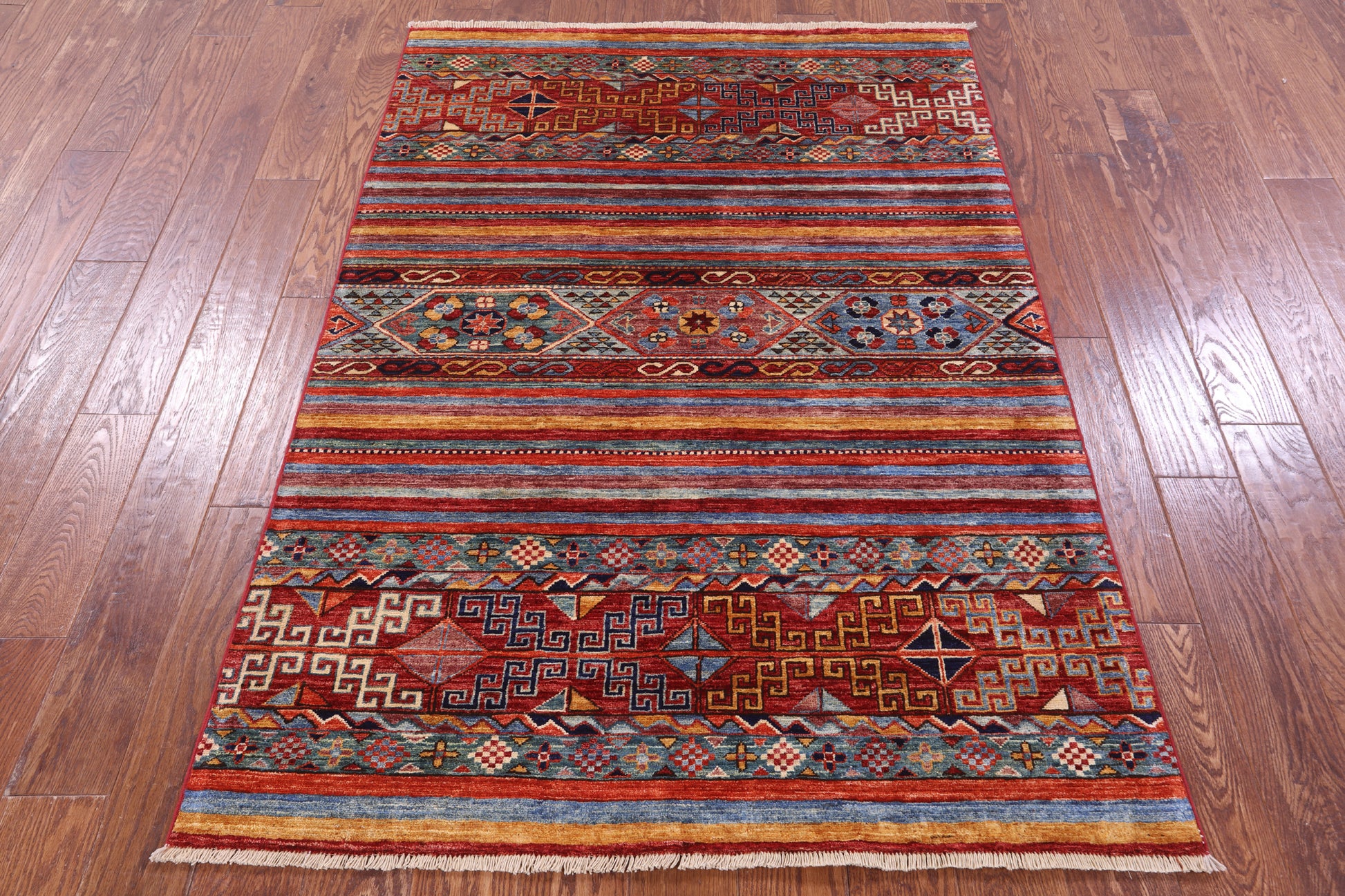 Khorjin Persian Gabbeh Hand Knotted Wool Rug - 4' 0" X 5' 9" - Golden Nile