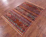 Khorjin Persian Gabbeh Hand Knotted Wool Rug - 4' 0" X 5' 9" - Golden Nile