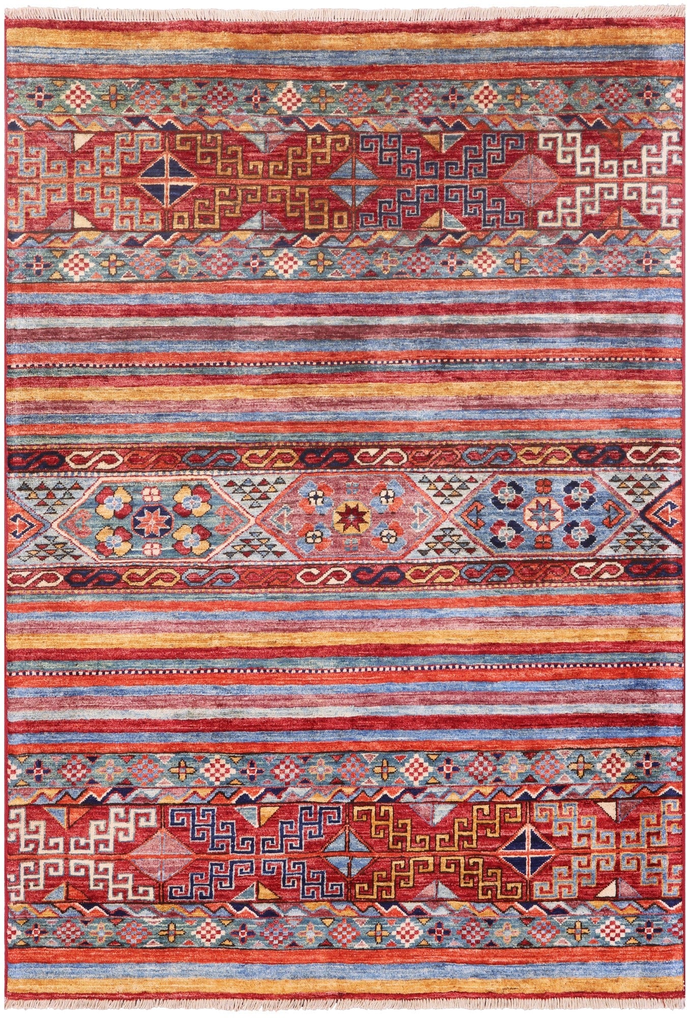 Khorjin Persian Gabbeh Hand Knotted Wool Rug - 4' 0" X 5' 9" - Golden Nile