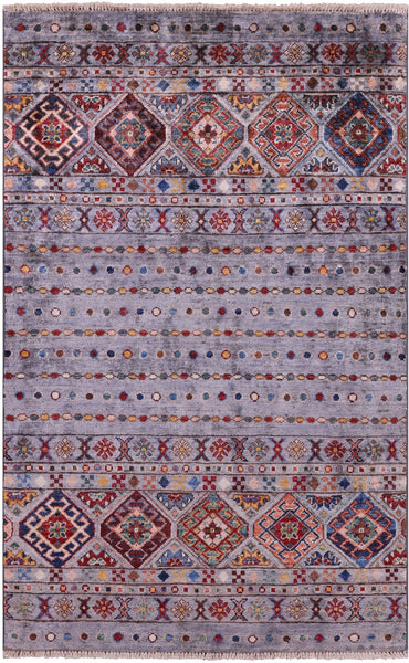 Grey Khorjin Persian Gabbeh Hand Knotted Wool Rug - 2' 9" X 4' 4" - Golden Nile
