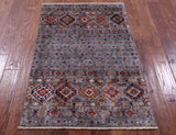 Grey Khorjin Persian Gabbeh Hand Knotted Wool Rug - 2' 9" X 4' 4" - Golden Nile