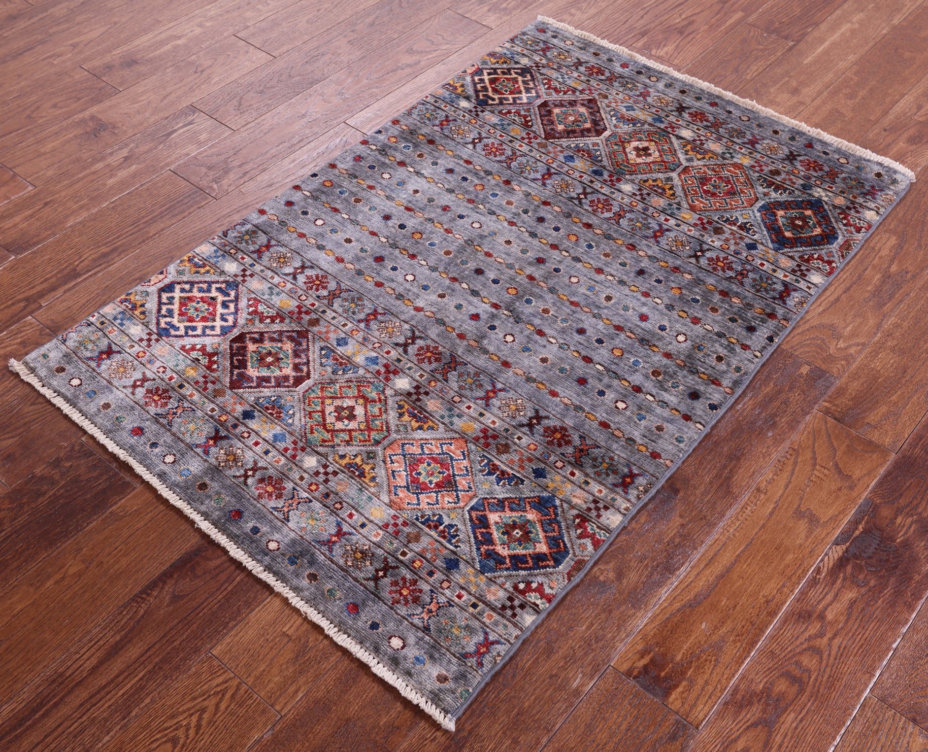 Grey Khorjin Persian Gabbeh Hand Knotted Wool Rug - 2' 9" X 4' 4" - Golden Nile