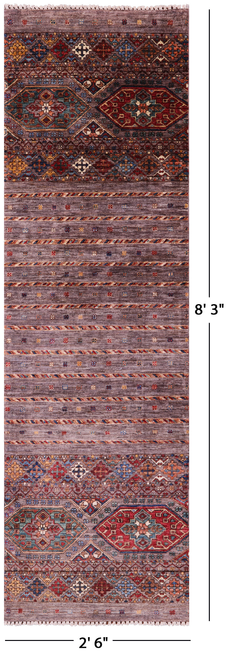 Khorjin Persian Gabbeh Hand Knotted Wool Runner Rug - 2' 6" X 8' 3" - Golden Nile