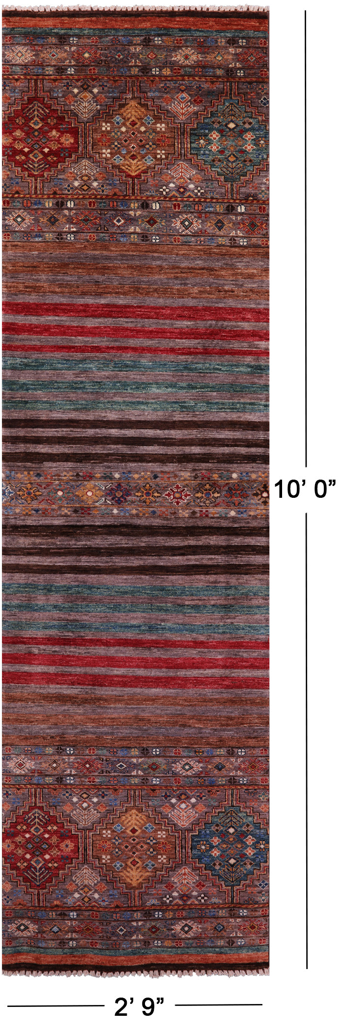 Khorjin Persian Gabbeh Hand Knotted Wool Runner Rug - 2' 9" X 10' 0" - Golden Nile