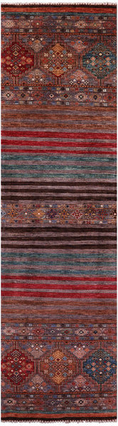 Khorjin Persian Gabbeh Hand Knotted Wool Runner Rug - 2' 9" X 10' 0" - Golden Nile