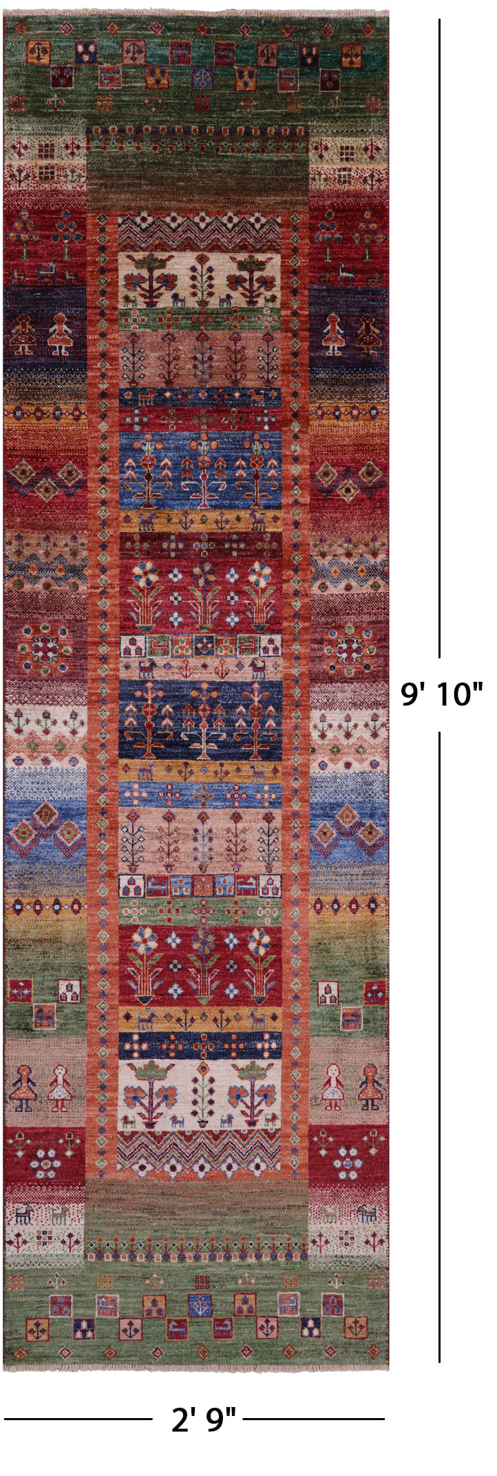 Tribal Persian Gabbeh Hand Knotted Wool Runner Rug - 2' 9" X 9' 10" - Golden Nile