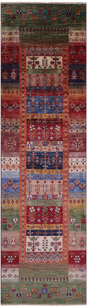 Tribal Persian Gabbeh Hand Knotted Wool Runner Rug - 2' 9" X 9' 10" - Golden Nile