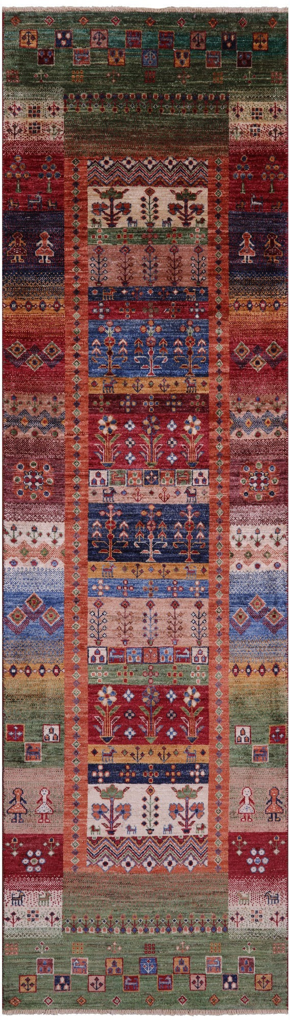 Tribal Persian Gabbeh Hand Knotted Wool Runner Rug - 2' 9" X 9' 10" - Golden Nile