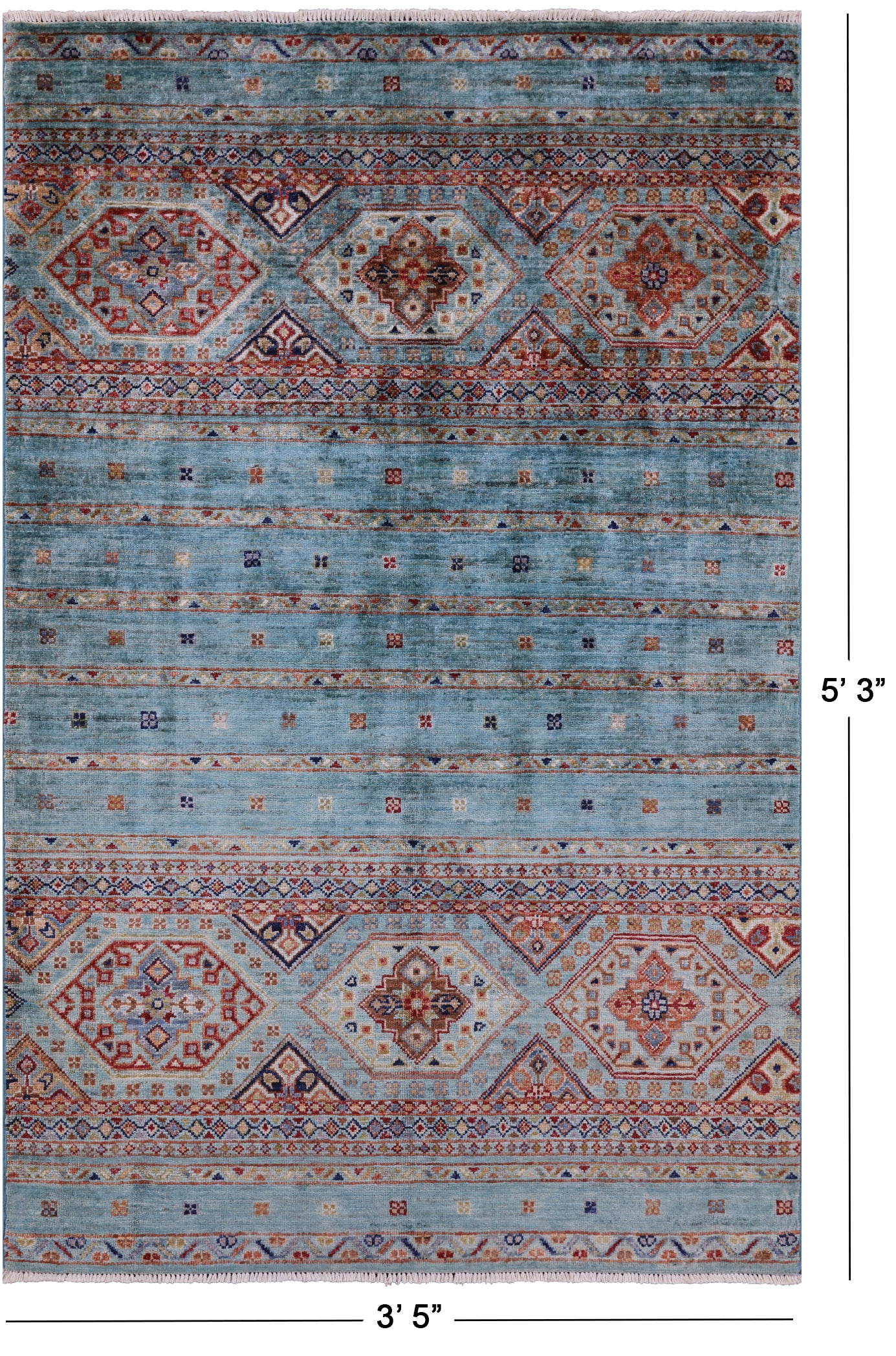 Blue Khorjin Persian Gabbeh Hand Knotted Wool Rug - 3' 5" X 5' 3" - Golden Nile