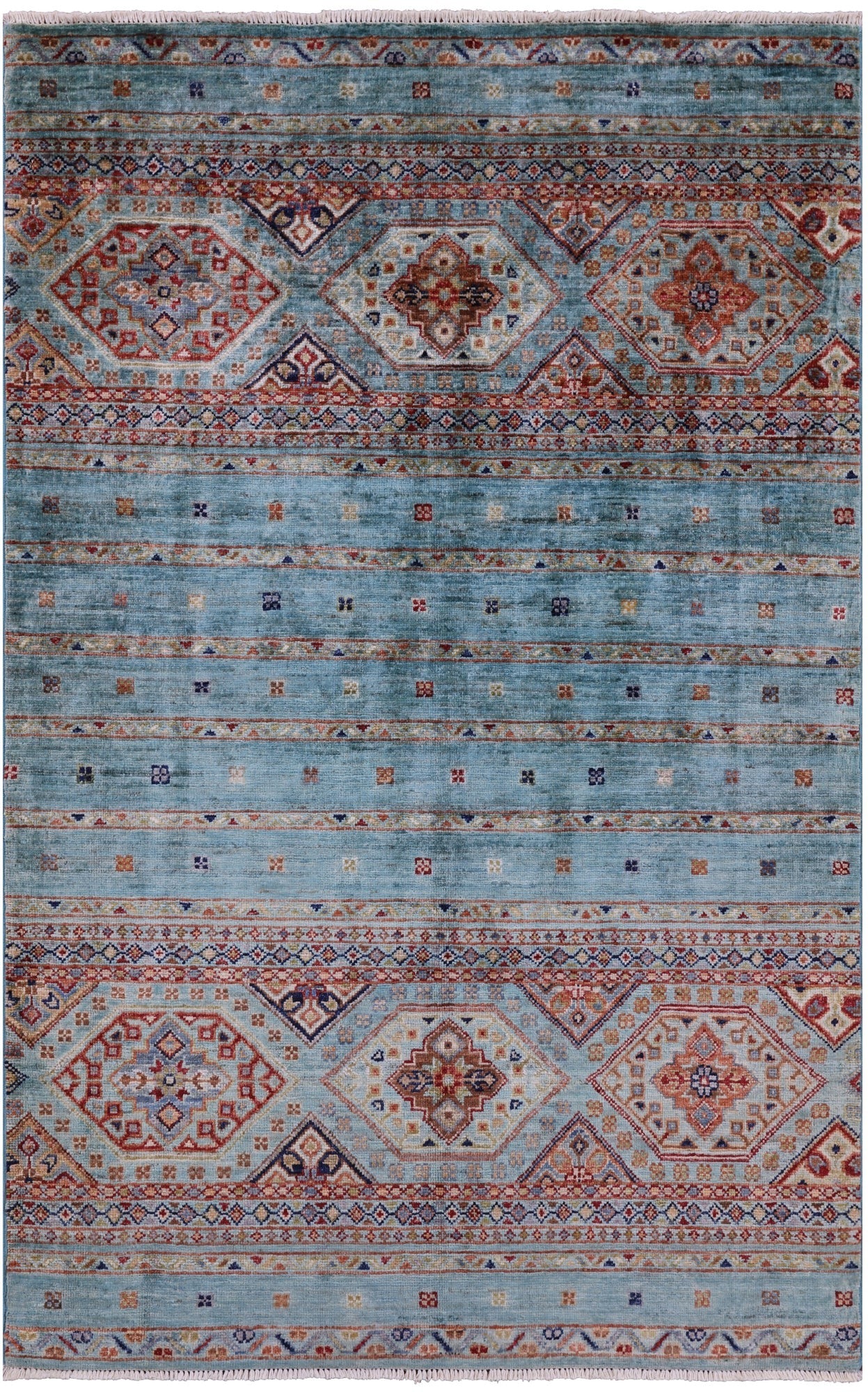 Blue Khorjin Persian Gabbeh Hand Knotted Wool Rug - 3' 5" X 5' 3" - Golden Nile