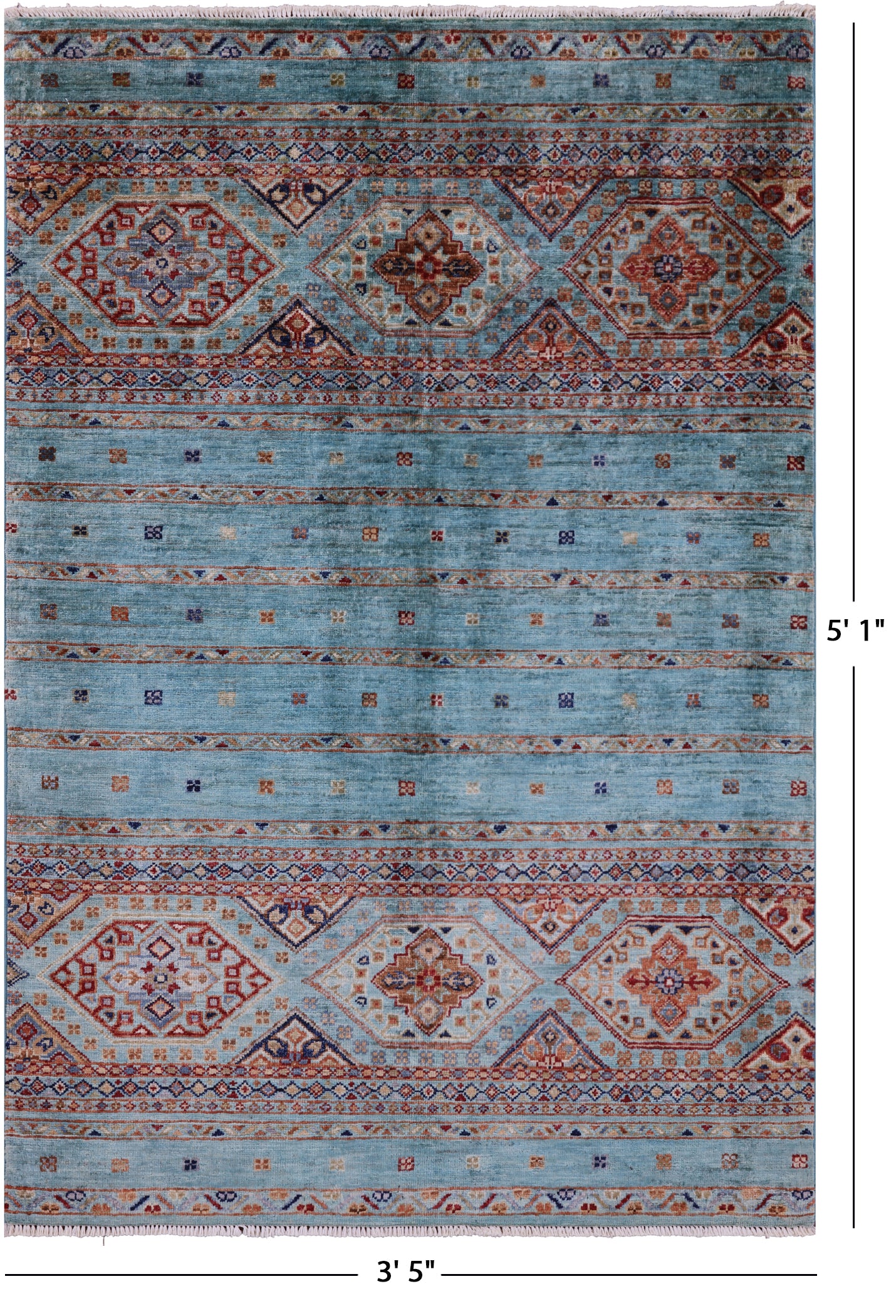Blue Khorjin Persian Gabbeh Hand Knotted Wool Rug - 3' 5" X 5' 1" - Golden Nile