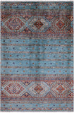 Blue Khorjin Persian Gabbeh Hand Knotted Wool Rug - 3' 5" X 5' 1" - Golden Nile
