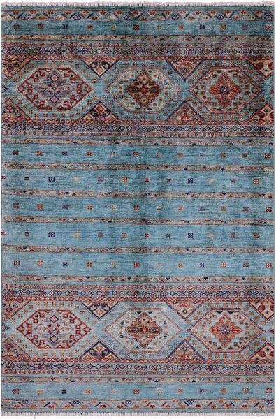 Blue Khorjin Persian Gabbeh Hand Knotted Wool Rug - 3' 5" X 5' 1" - Golden Nile