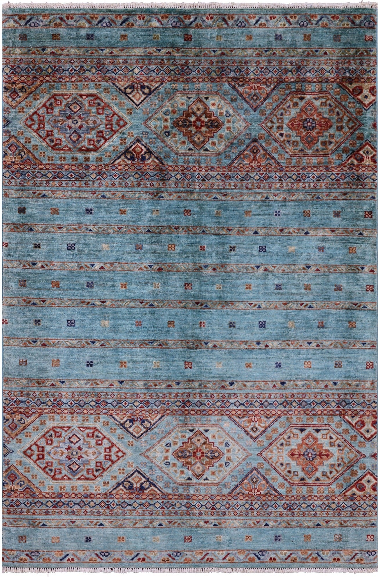 Blue Khorjin Persian Gabbeh Hand Knotted Wool Rug - 3' 5" X 5' 1" - Golden Nile